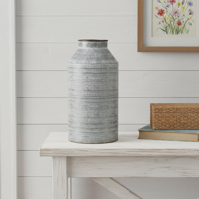 Galvanized Metal Geometric Patterned Jug Vase