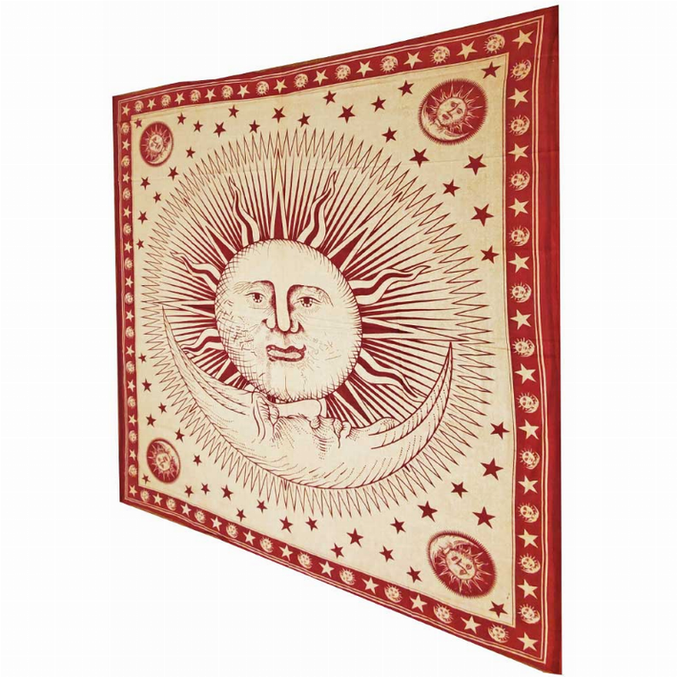 Divine Sun & Celestial Crescent Moon Tapestry with Self Design Artwork