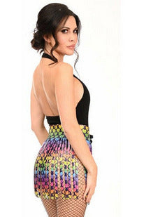 Rainbow Hearts Faux Leather Fringe Skirt