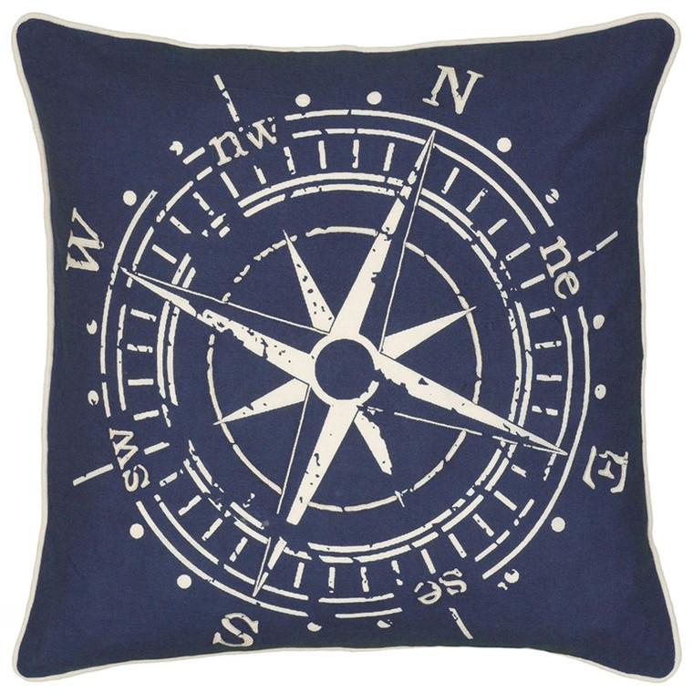 18" Navy and White Nautical Compass Down Throw Pillow - 808230114814
