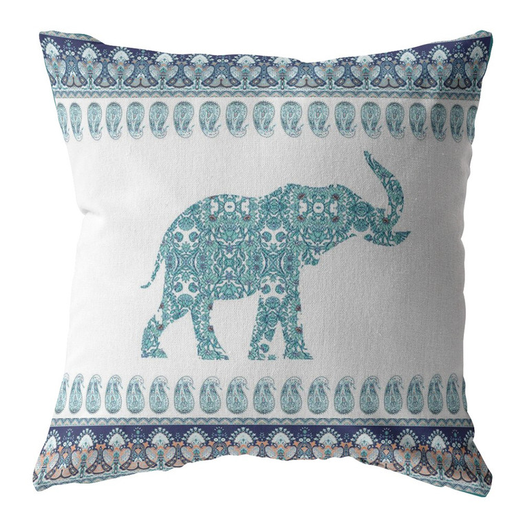 18” Teal Ornate Elephant Zippered Suede Throw Pillow - 808230189959