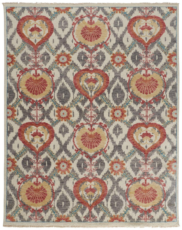 2' X 3' Orange And Gray Wool Floral Hand Knotted Stain Resistant Area Rug