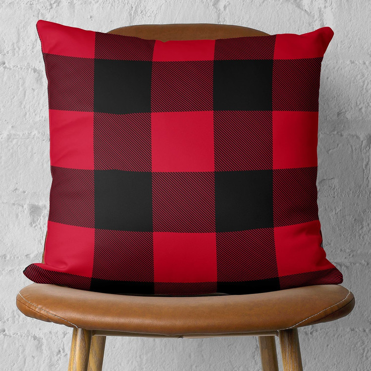 Red and Black Buffalo Plaid Throw Pillow Cover - 808230092327
