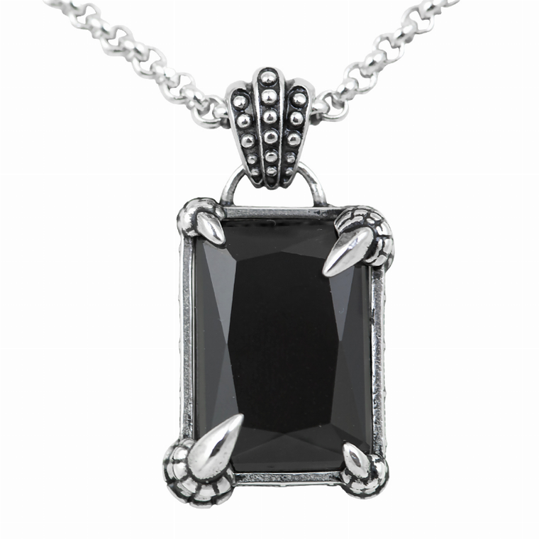Dragon Necklace "Dragon Claw Seal Black" Dragon Pandant Adorned with Black Faceted Glass