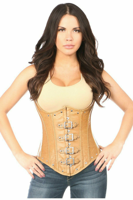 Top Drawer Steel Boned Distressed Faux Leather Underbust Corset Top
