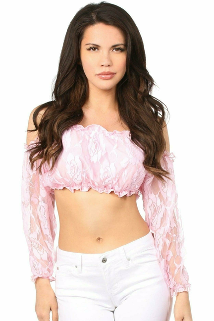 Lined Lace Long Sleeve Peasant Top