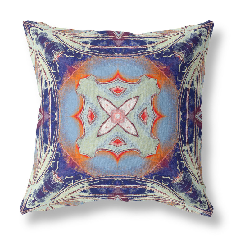 26"x26" Cream Grey Indigo Light Blue Orange Zippered Broadcloth Geometric Throw Pillow - 4512839578415