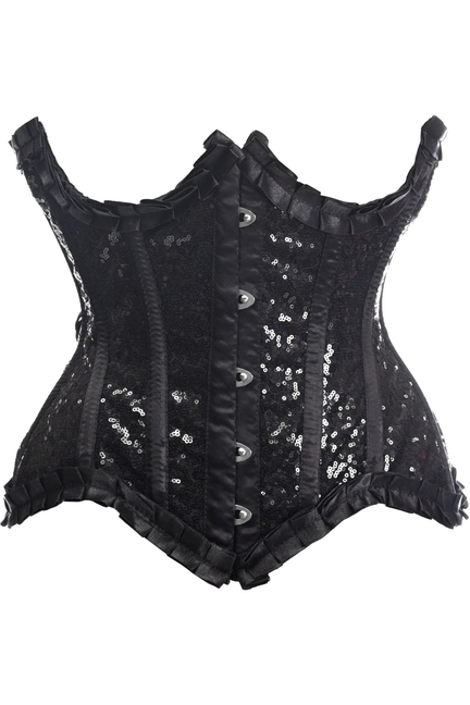Top Drawer Satin & Sequin Underwire Curvy Cut Steel Boned Waist Cincher Corset