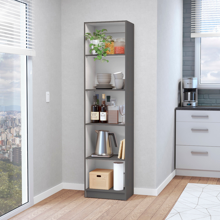 71" Gray And White Wood Five Tier Bookcase