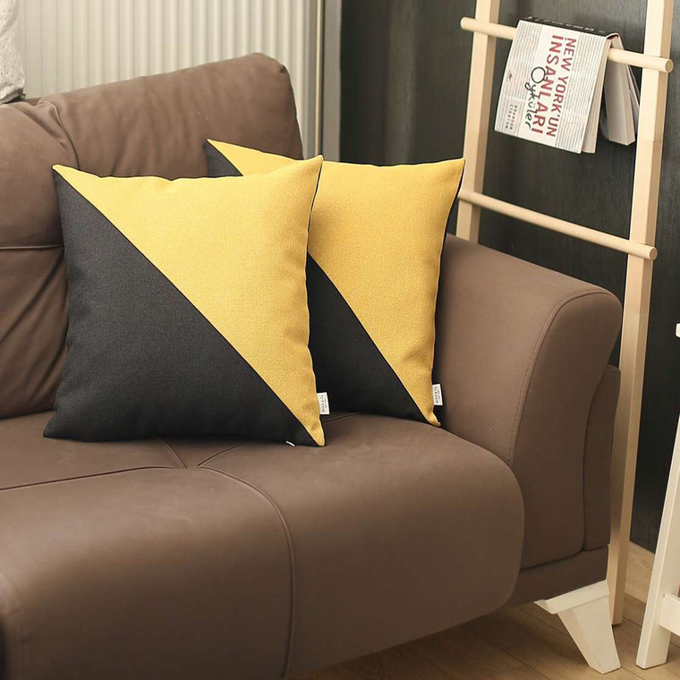 Set Of 2 Black And Yellow Diagonal Pillow Covers - 808230028692