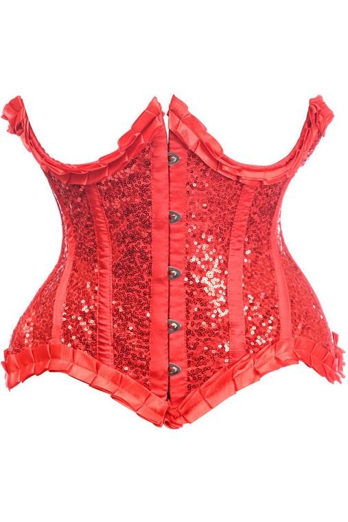 Top Drawer Satin & Sequin Underwire Curvy Cut Steel Boned Waist Cincher Corset