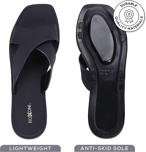 ROXONI Women Slippers Shower Pool Sandals Criss Cross Bathroom Quick Drying Slippers