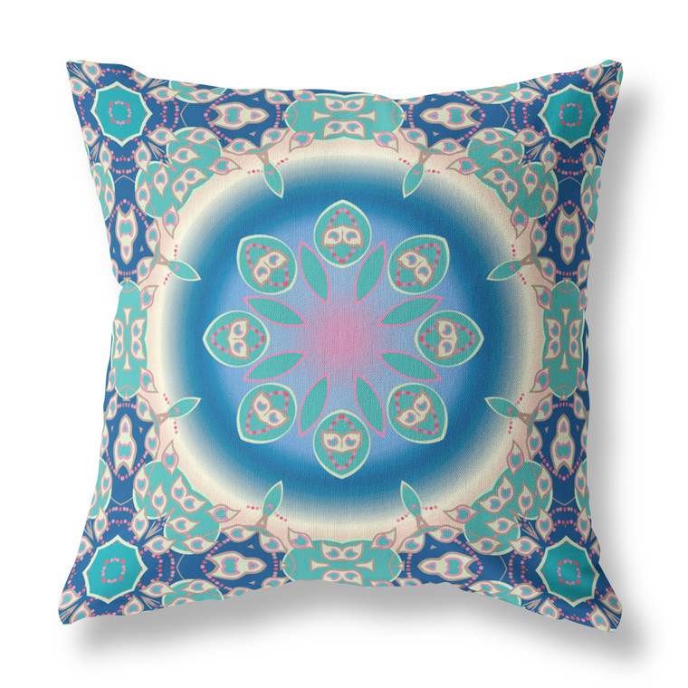 28" X 28" Blue And Turquoise Broadcloth Floral Throw Pillow - 4512839581491