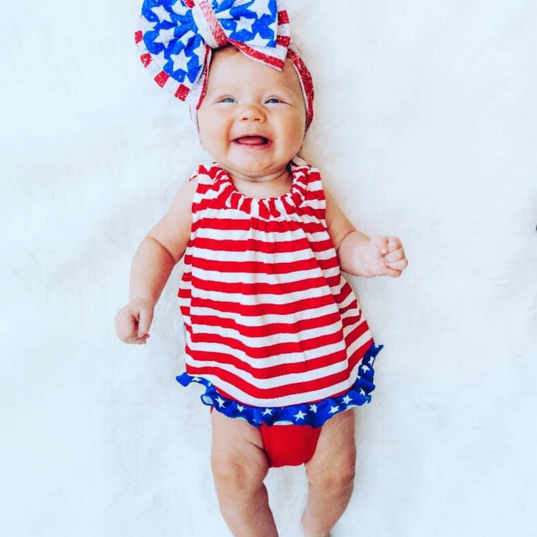 AnnLoren Baby and Big Girls 4th of July Swing Tank Top with Ruffle Trim and Bow
