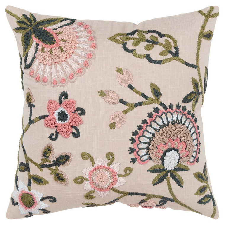 Blush Botanical Pattern Embroidered Throw Pillow - 808230116795