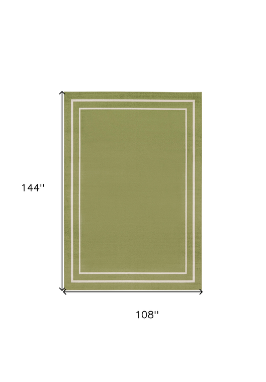 9' X 12' Green And Ivory Indoor Outdoor Area Rug