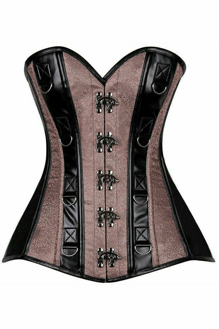 Top Drawer Brocade & Faux Leather Steel Boned Corset
