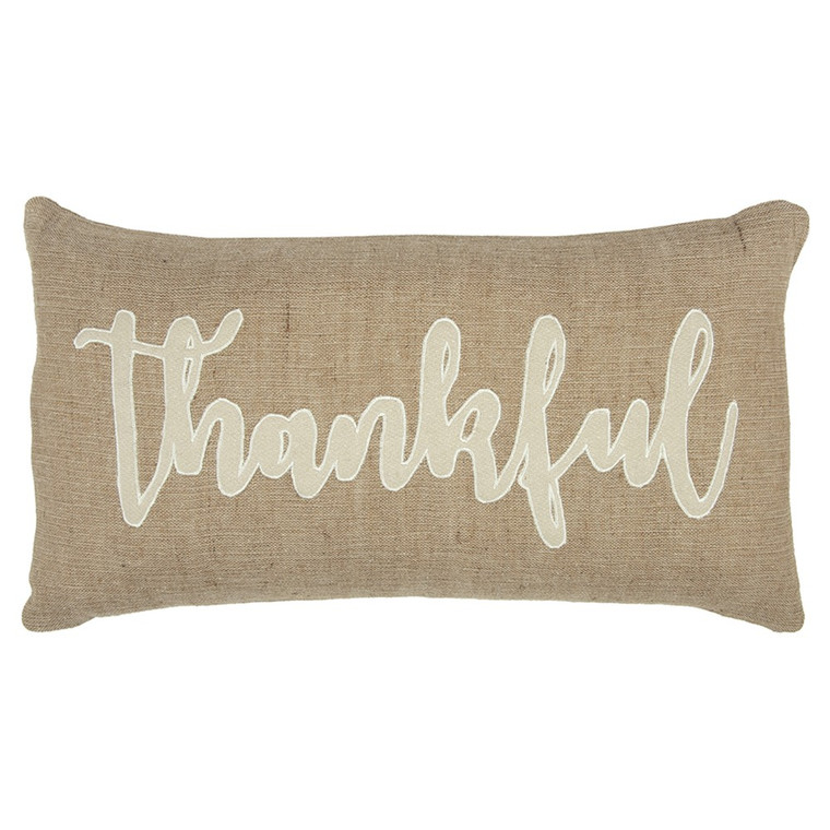 Thankful Cream and Burlap Decorative Lumbar Throw Pillow - 808230106208