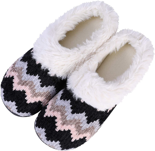 Roxoni Women's Cozy Memory Foam Slippers, Fuzzy Warm Faux Fur Lined, Indoor Outdoor Rubber Sole