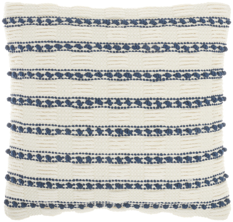 Navy Blue and Ivory Textured Stripes Throw Pillow - 4512822829807