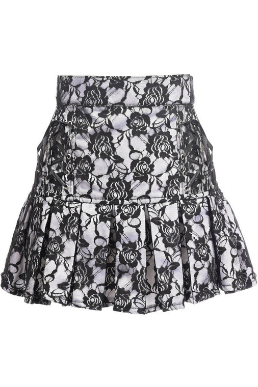 Satin with Lace Overlay Lace-Up Skirt
