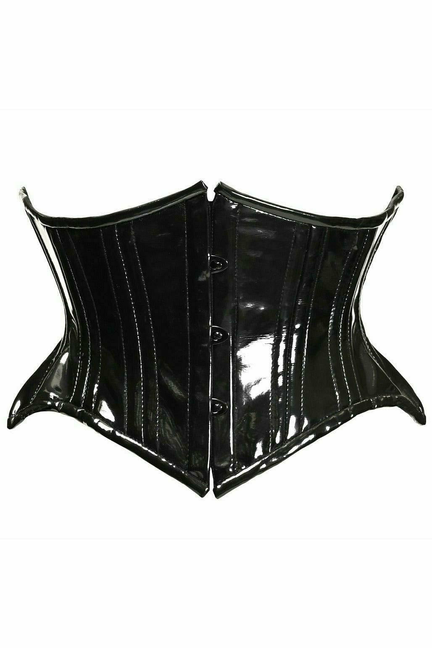 Top Drawer Patent PVC Vinyl Double Steel Boned Curvy Cut Waist Cincher