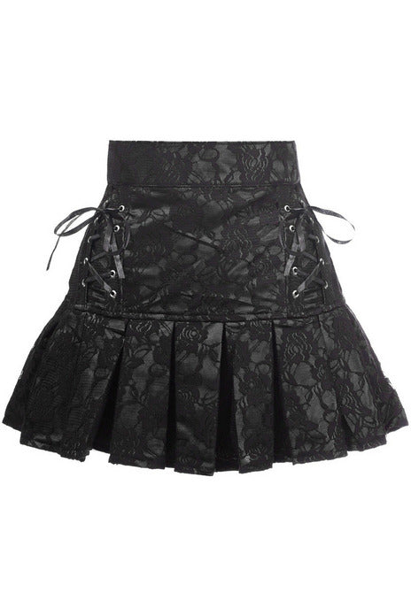 Satin with Lace Overlay Lace-Up Skirt