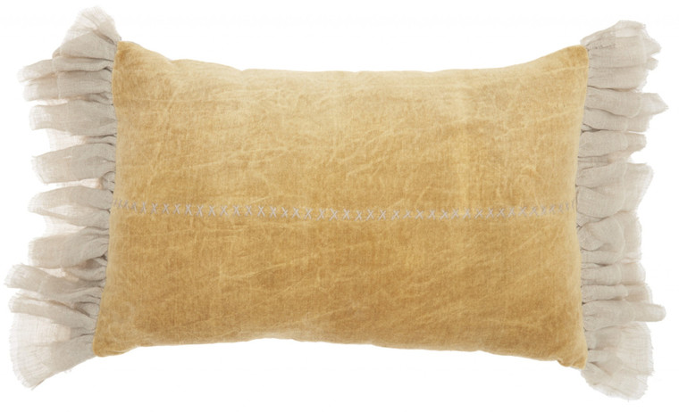 Wide Tasseled Marble Yellow Lumbar Pillow - 4512822829975