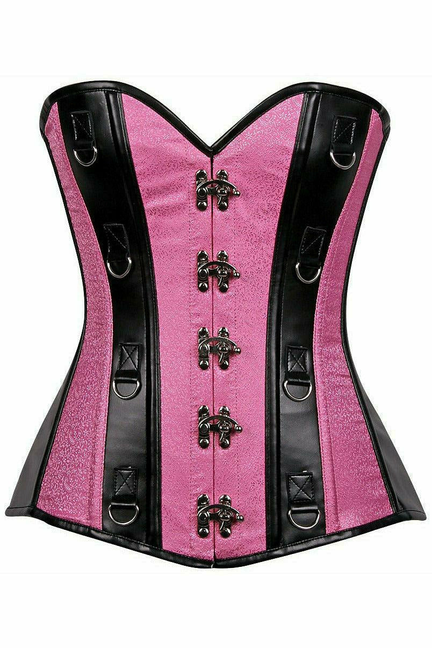 Top Drawer Brocade & Faux Leather Steel Boned Corset
