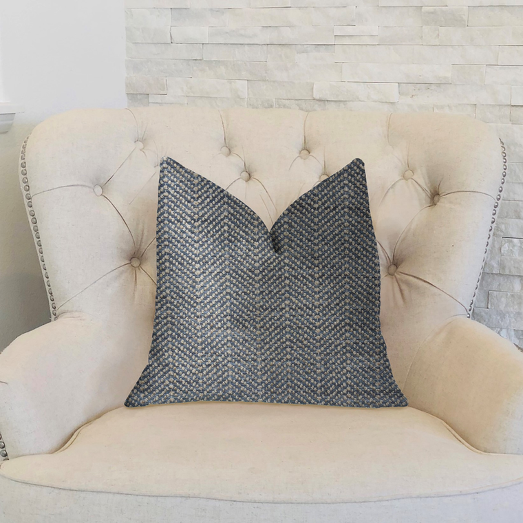 Plutus Amalfi Blue and Ivory Luxury Throw Pillow