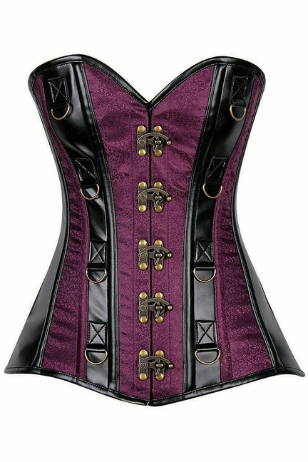 Top Drawer Brocade & Faux Leather Steel Boned Corset