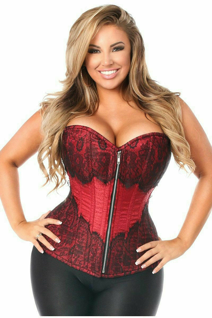 Top Drawer Brocade Steel Boned Corset with Black Eyelash Lace