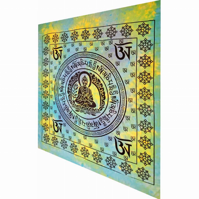Buddhist Om Symbol Full Size Tapestry Wall Hanging with Seven Chakra Symbol Border