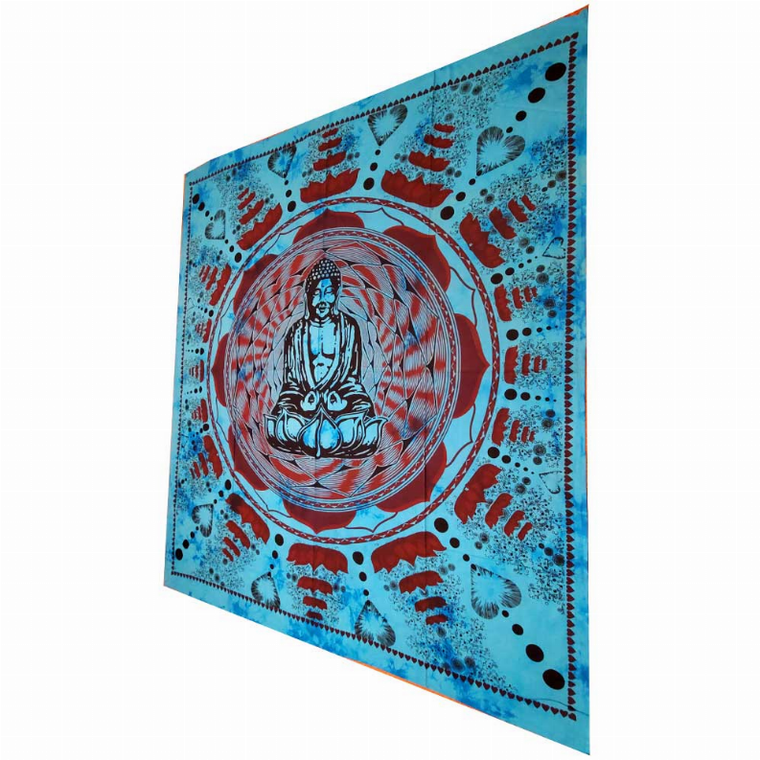 Buddha In Dharma Chakra Mudra On A Lotus Flower Full Size Tapestry Wall Art