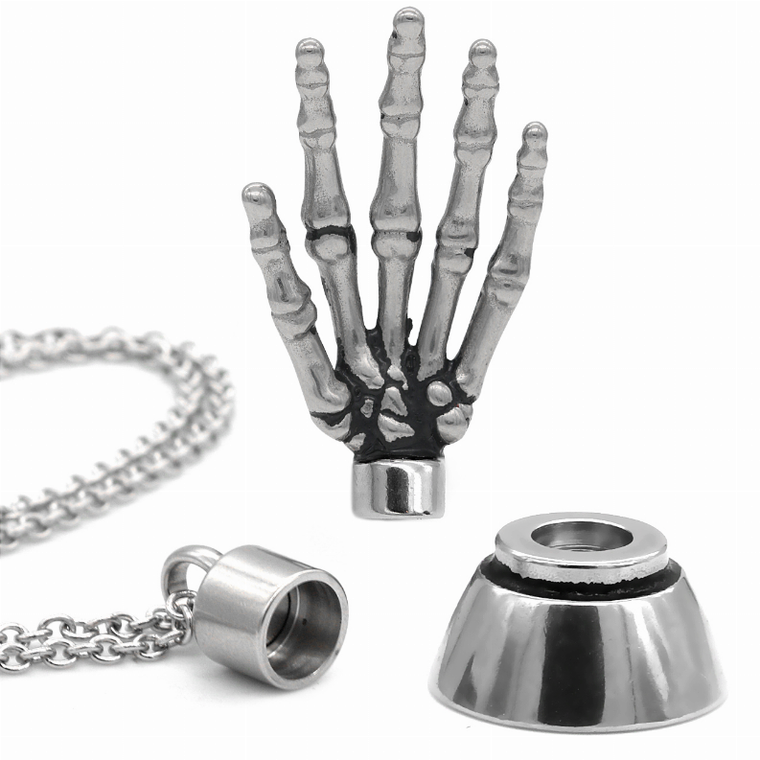 "High Five" Skeleton Hand Necklace With Magnetic Ornament