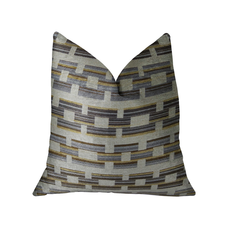 Plutus Foursquare White and Gray Handmade Luxury Pillow