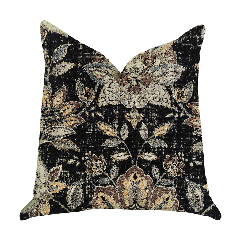 Plutus Noir Lotus Blossom Luxury Throw Pillow