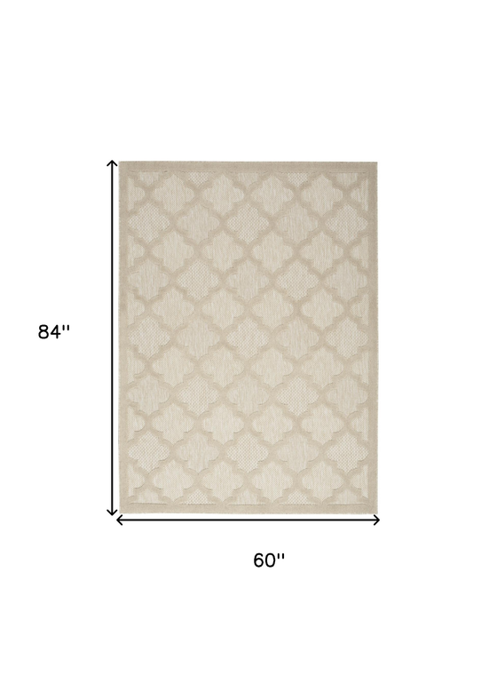 5' X 7' Cream And Beige Trellis Indoor Outdoor Area Rug