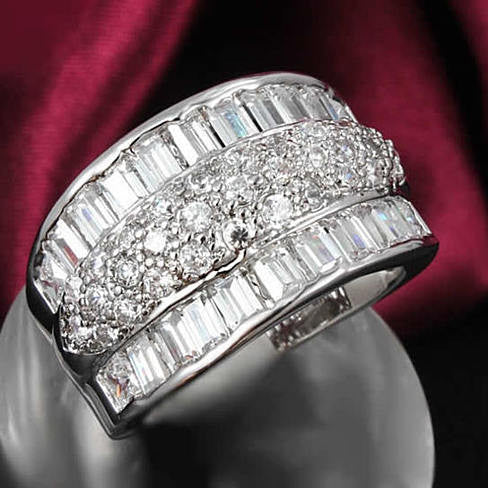 Regal Baguette And CZ Statement Band Ring