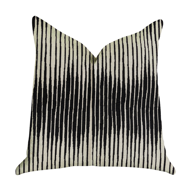 Plutus Black Crystal Luxury Throw Pillow in Black and Beige Tones