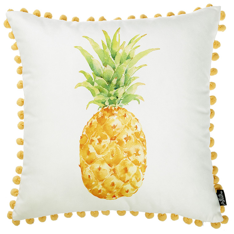18"x 18" Tropical Pinapple PomPom Decorative Throw Pillow Cover - 4512839616995