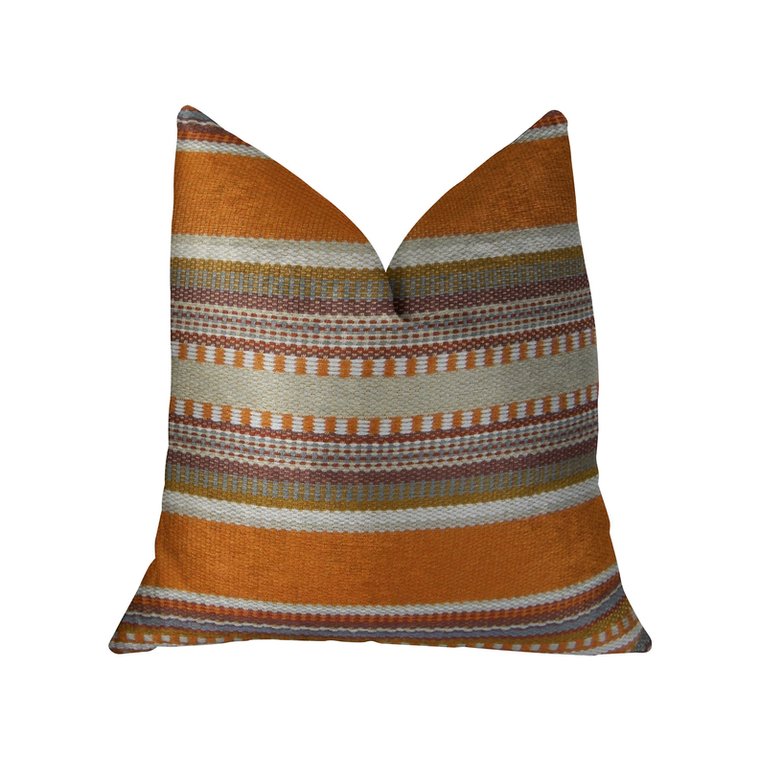 Plutus South Shore Amber Orange Olive and Cream Handmade Luxury Pillow