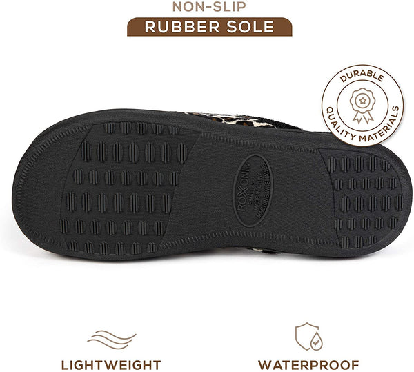 Roxoni Women's Gorgeous Comfort Clog Slipper with Pretty Leapord Print Inner