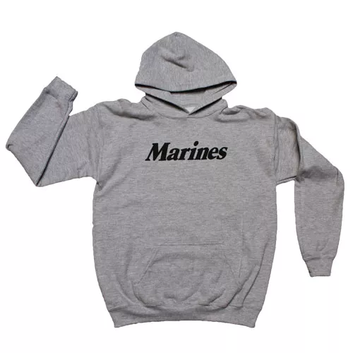 Pullover/Hooded Grey Sweatshirt- Marines Medium