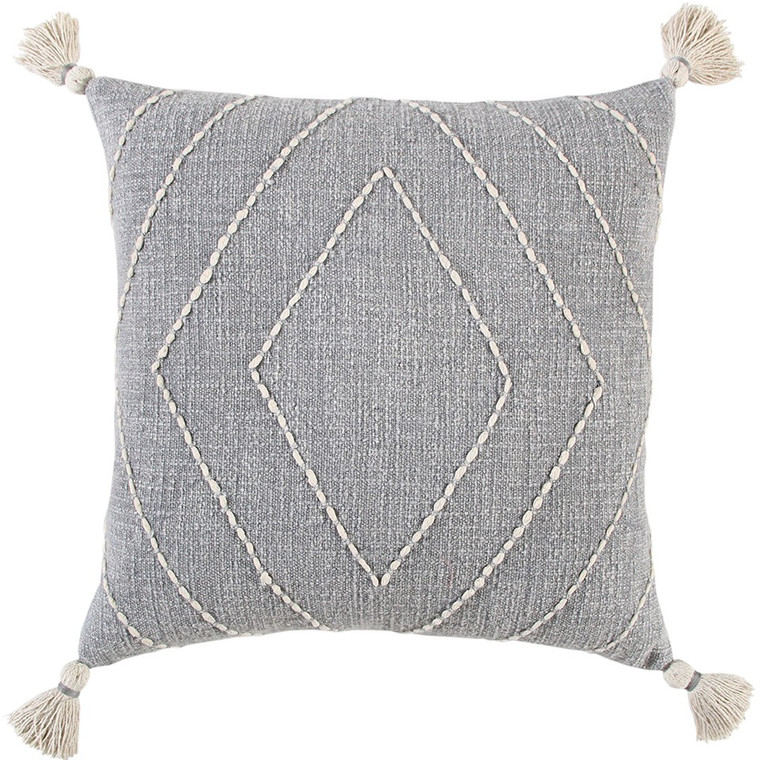 Gray White Diamond Kantha Stitched Throw Pillow - 808230117570