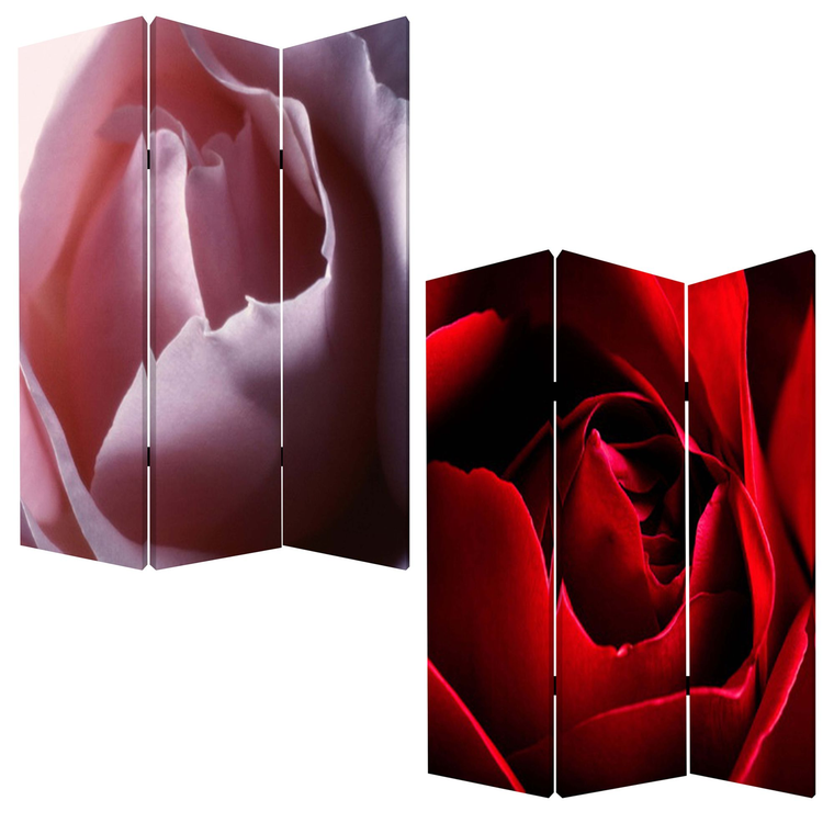72" Red Canvas Folding Three Panel Screen Room Divider