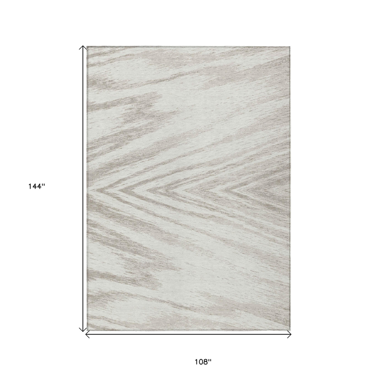 9' X 12' Ivory And Beige Abstract Washable Indoor Outdoor Area Rug - 606114996682