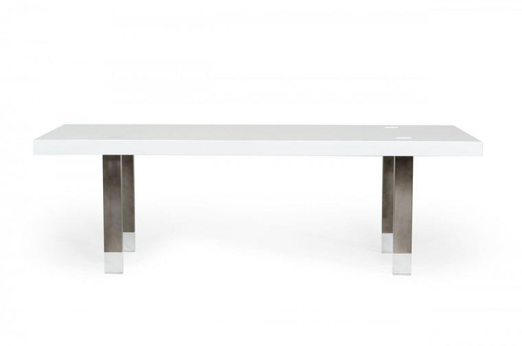 95" White And Gun Metal Rectangular Manufactured Wood And Stainless Steel Dining Table - 606114152576