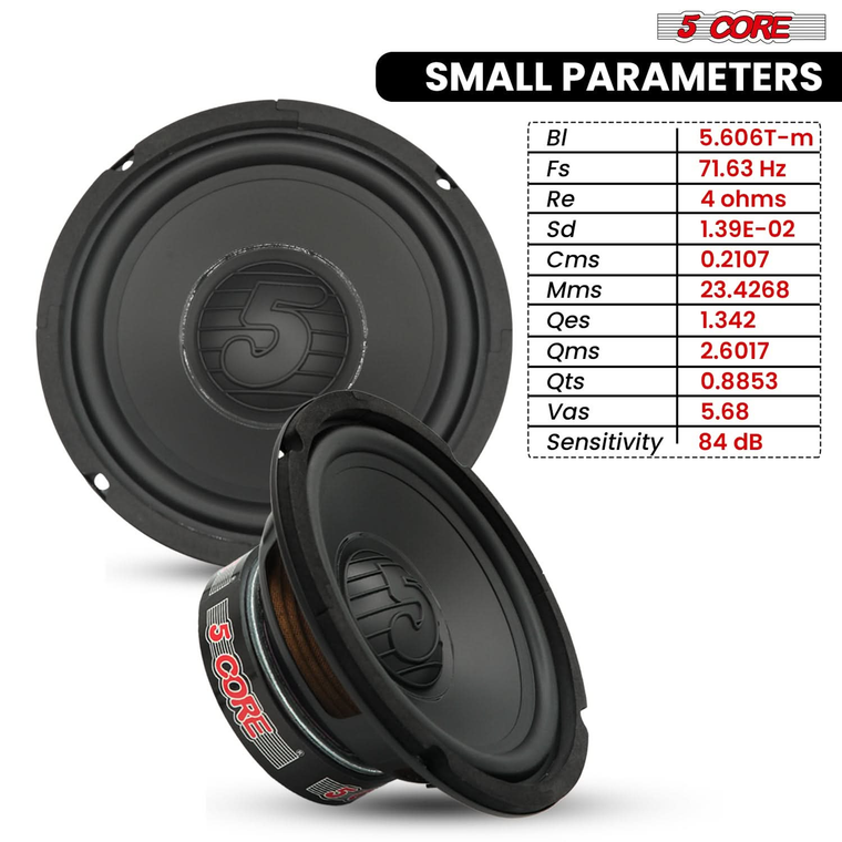 6.5 Inch Woofer 100W Car Subwoofer 4Ohm Replacement Deep Sub w Poly Cone - 810144134321