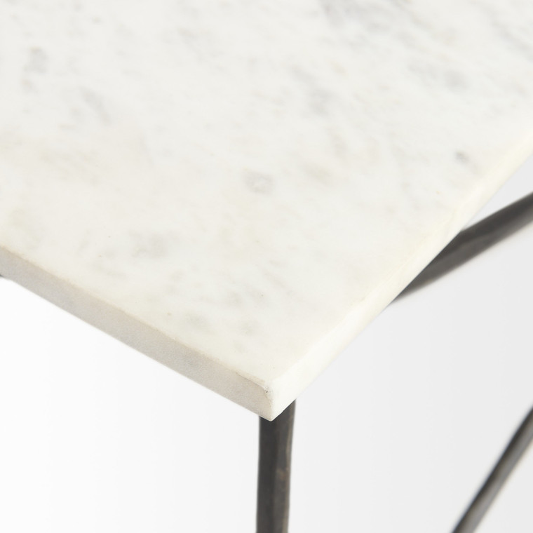 35" White And Black Genuine Marble And Iron Coffee Table - 808230033245